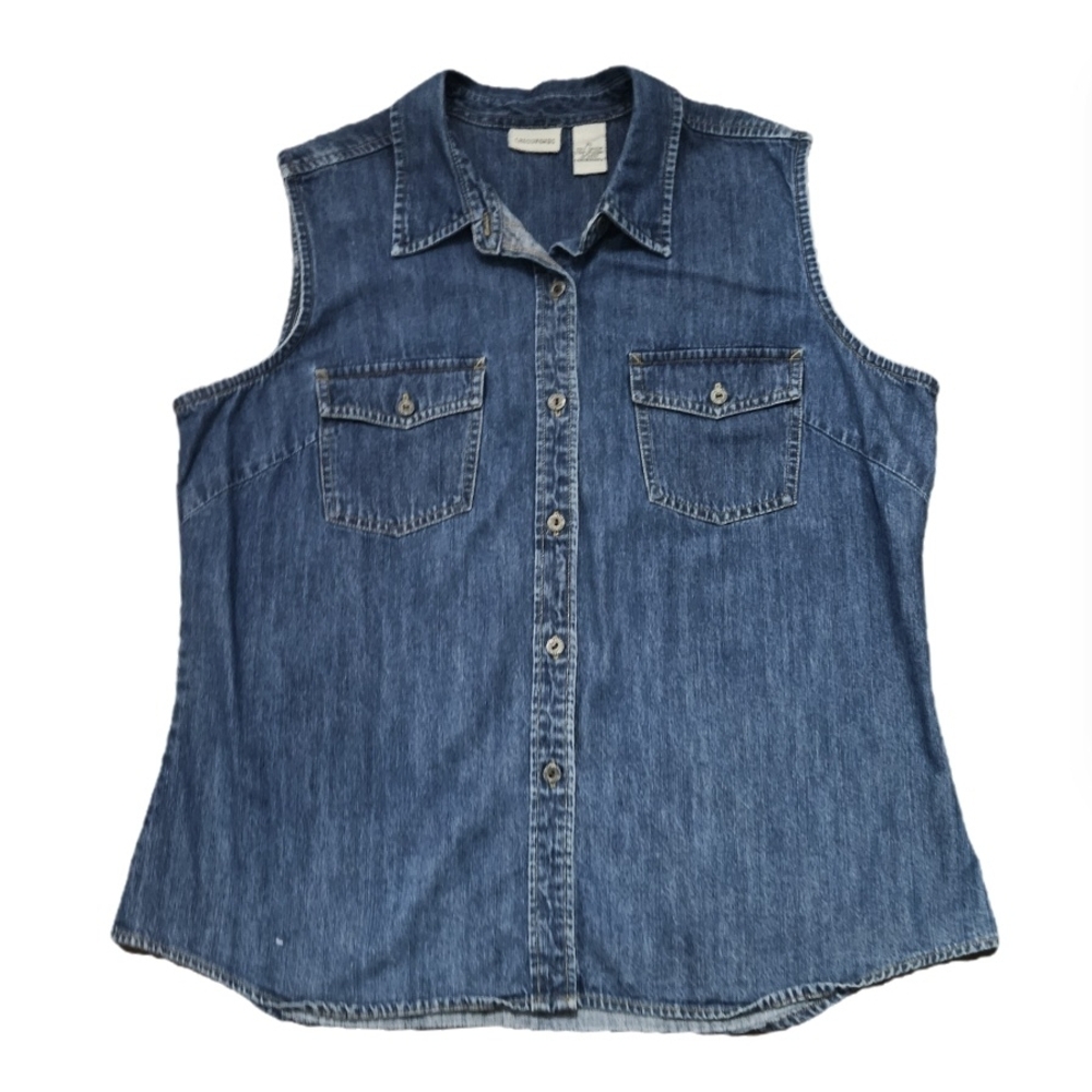 Denim Sleeveless Button Down Shirt